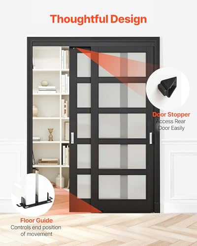 Image of VEVOR Bypass Sliding Door Hardware Kit, 5 ft Aluminum Alloy Dual-Track Bypass Door Hardware, Smooth and Quiet Sliding, Easy to Install, for 1 inch to 1 3 /4 inch Thickness 30 inch Width 2 Door System, for Closet