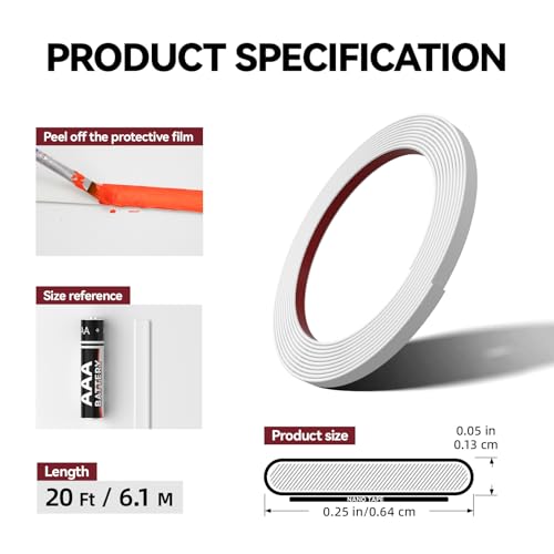 JSIWOTH Zierleisten Selbstklebend, Kantenschutz Leisten, Flexible Selbstklebender Dekorationsleiste für Türen, Fenster, Spiegelrahmen, Wände, Decken, Böden, Fliesen, Ränder, Matt Weiß, 0,64cm × 6M