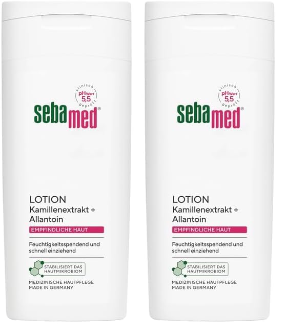 Sebamed Lotion 200 ml, Bodylotion für Männer und Frauen, für empfindliche und trockene Haut, feuchtigkeitsspendend und schnell einziehend, mit Kamillenextrakt und Allantoin (Packung mit 2)
