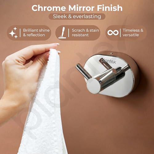 Image of Plantex J4 Stainless Steel Robe Hook /Clothes Hanger for Wall /Hangers for Bathroom /Bathroom Accessories (Chrome Finish) Onix