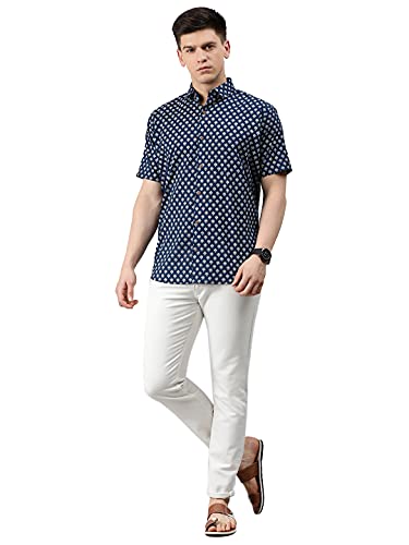 Image of Blue Cotton Short Sleeves Shirts for Men-MMH0145-P