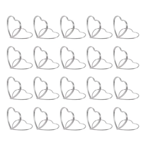 uxcell 20Pcs Heart Shape Table Number Holders Mini Place Card Holders Carbon Steel Picture Holders for Tables Centerpieces, Wedding Reception, Parties, Banquets, Silvery