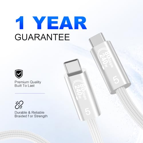 Image of 5FT White Braided USB4 Cable, 80Gbps 240W USB C Cable for Thunderbolt 5