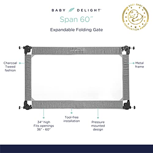 Baby Delight Go With Me Portable Mesh Baby Gate | Span 36-60" Expandable Folding Gate | Pressure Mounted | Charcoal Tweed #TOP1