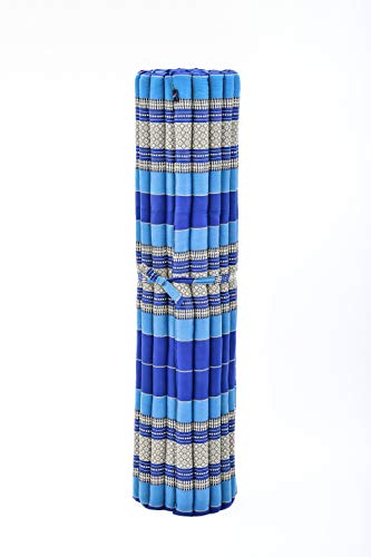 Image of Leewadee - Foldable Floor Mattress - Japanese Roll Up Futon -Trifold Tatami Mat- Guest Floor Bed - Camping Mattress - Thai Massage Mat, Kapok Filled, 75 x 57 inches, Blue