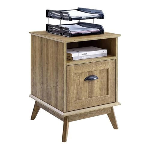 Newport Series Tall Wooden Home Office File Cabinet with Fully Extended Drawer | Side End Table | Sturdy and Stylish | Easy Assembly | Golden Oak Wood Look Accent Living Room Furniture