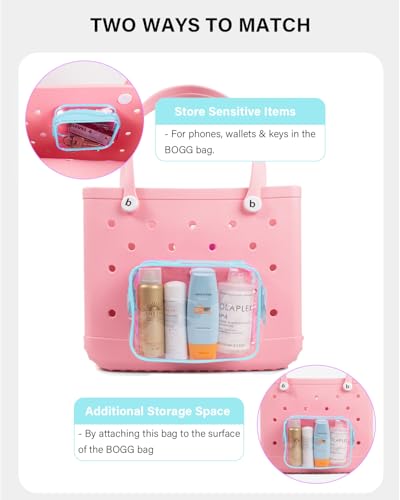 Image of LETGO 4 PCS Clear Insert Bag for Bogg Bag, 4 Sizes Waterproof Beach Bag Organizer Pouch with Bogg Bag Hooks Accessories,Transparent Zipper Makeup Toiletry Bag for Rubber Tote Bag Beach Travel