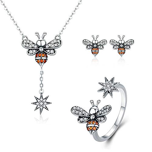Preisvergleich Produktbild Damen-Schmuck-Set Bienenenmotiv, 100% 925 Sterlingsilber, leuchtende Zirkonia