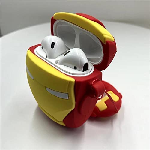 Image of For Airpods Pro 2019 Pouch Case Cover Headphones Soft Silicone Cartoon Character Cover With Keychain,360-Degree Protection (Iron Man)Multi-coloured