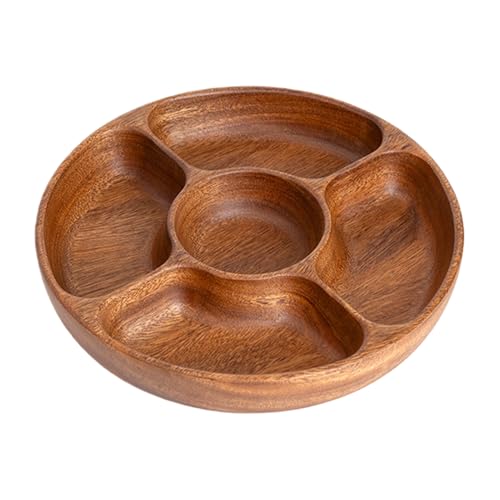 Bandeja de Mesa - Wood, 11.81x1.77in Bandeja de Madera 5-Compartment | de servir para aperitivos, charcutería y postres, bandejas de mesa para cocina, sala de estar, picnic, y uso al aire
