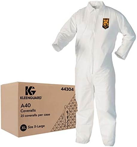 Kleenguard A40 Liquid & Particle Protection Coveralls (44304), Zipper Front, White, Extra Large (XL), 25 Garments / Case