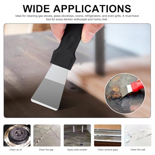 Stainless Steel Scraper, Scraper for Cleaning, 2PCS 4.7 Inch Stainless Steel with Anti-Slip Handle, Easy to Clean Oven, Kitchen for Gas Stove, Glass Stove Top - Image 5