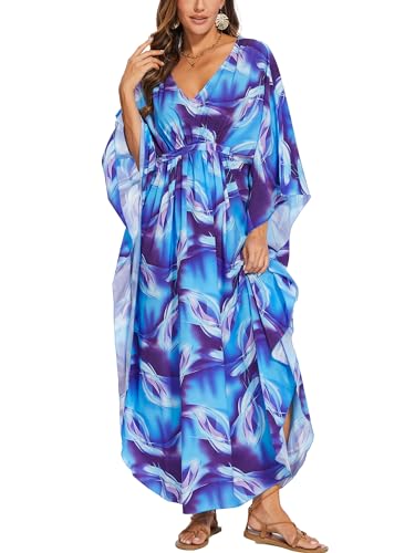 Image of Moss Rose Kaftan Dresses for Women V Neck Summer Swimsuit Cover up Caftan Maxi Beach Dresses
