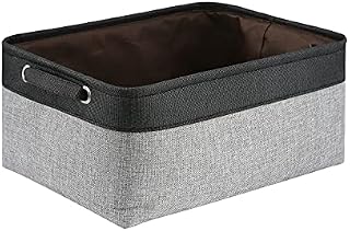 Large Fabric Storage Baskets, Storage Box with Handles, Foldable Canvas Storage Basket for Toys, Clothes, Shelves, Closet Storage Bin, Underwear Storage Boxes (Grey/Black)