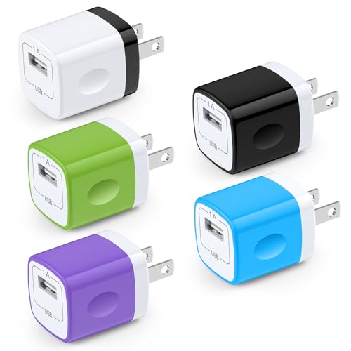 USB Wall Adapter,Charger Cubes,5Pack 1A Travel Single Port Wall Charger Plug Charging Block Box Compatible Phone 15/14/13/X/XR/8/7/6/6S Plus,Samsung Galaxy S10e S10 S9 S8 Plus/S7/Note 10/9/8,LG G8 G7