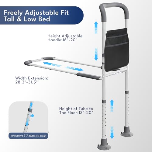 Image of HOMEAL Bed Rails for Elderly Adults Safety - Adjustable Bed Assist Rails for Seniors, Adult Bed Guard Rail with Non-Slip Ergonomic Handle,Storage Pocket & Fixing Strap, 350 Tested (Black, Long)