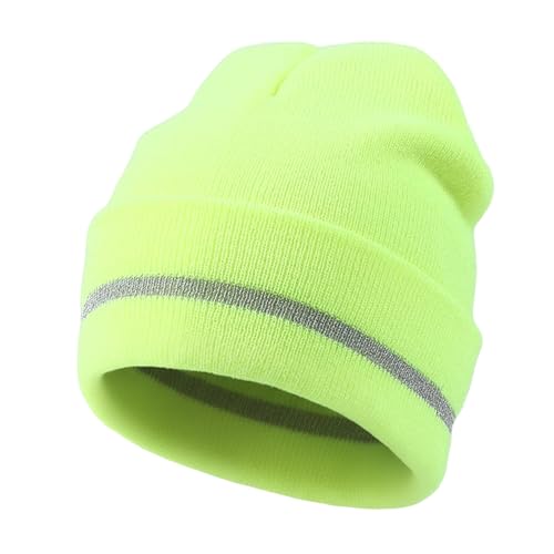 TOPTIE Adult Reflective Knit Beanie Hat Warm Winter Skull Cap for Men & Women Night Running, Cycling, Work Headwear-Neonyellow