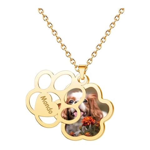 CLY Jewelry Personalized Picture Dog Paw Print Pendant Necklace Customized Engraving Name Memorial Jewelry for Women Custom Photo Necklace Cover