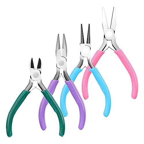Swpeet 4Pcs Jewelry Pliers, Mini Jewelry Making Tools with Needle/Round/Bent Nose Pliers, Wire Cutters for Jewelry Repair/Making, Wire Wrapping, Crafts