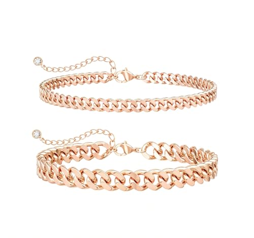 Image of Tewiky Chunky Ankle Bracelets for Women,Dainty Layered Waterproof Anklet for Women Adjustable Cuban Set Stackable Cute Summer Beach Jewelry Gift
