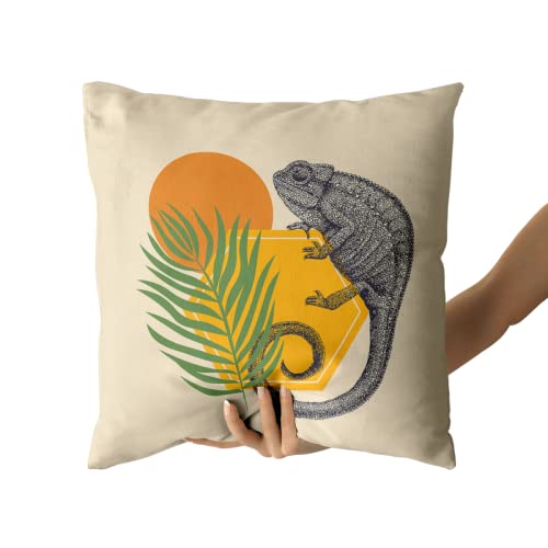 Boho Pillow Covers 18X18 Inch Set Of 2 Geometric Throw Pillow Covers, Lizard Reptile Abstract Leaves Throw Pillow Cover For Indoor Outdoor Picnic Party Patio Square Cushion #TOP1
