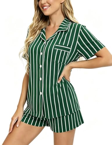 Image of SWOMOG Womens Button Down Pajamas Set Short Sleeve Sleepwear Bride Soft Pj Lounge Sets XS-3XL