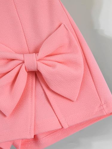 Image of Hilinker Girl's 2 Piece Outfits Puff Sleeve Square Neck Top and Mini Skort Sets White Pink 11-12 Year