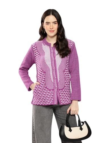 Image of Aarika Womens Winter Wear Green Colour Zig Zag Woolen Cardigan