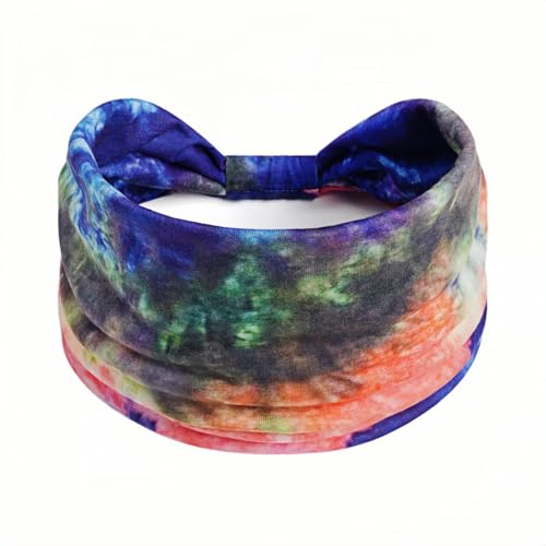Bomeirc 1 Pack Boho Headbands Stretch Paisley Print Bandana Headband Criss Cross Hair Bands Knotted Head Wrap Yoga Daily for Women and Girls (Vivid Color 2)