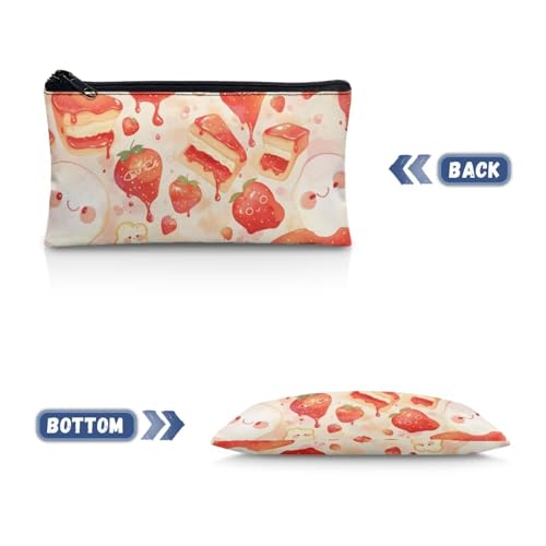 Image of Strawberry Shortcake Pencil Case Lightweight Pencil Pouch with Zipper Large Capacity Pen Organizer for Toddlers Girls Cute Crayon Pouch for Painting Lesson