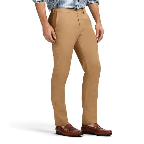 IZOD Men's American Chino Flat Front Straight Fit Pant, English Khaki, 32W x 29L2