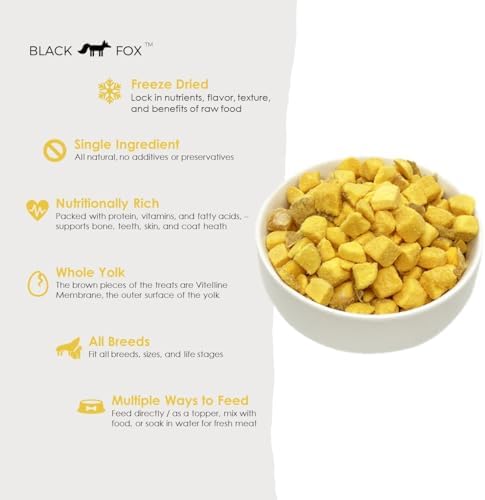 BLACK FOX Freeze-Dried Egg Yolk Dog Treats | Cat Treats | 4oz Single Ingredient, Raw, Healthy, All Natural, Human Grade, Recyclable Packaging