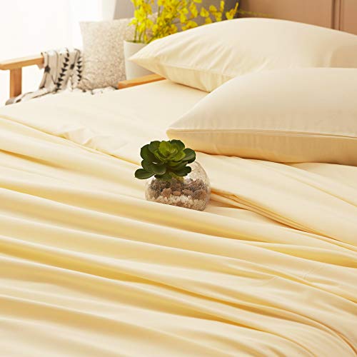 Image of SONORO KATE Bed Sheet Set Super Soft Microfiber 1800 Series Luxury Egyptian Sheets 18-Inch Deep Pocket Wrinkle and Hypoallergenic-3 Piece(Twin XL Ivory)