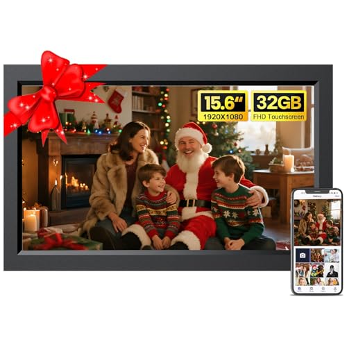 UCMDA Cornice Digitale WiFi da 15,6 pollici, Full HD Touch Screen Smart Digital Photo Frame con 32 GB di Memoria, Rotazione Automatica,Facile Installazione per Condividere Foto e Video Tramite Frameo