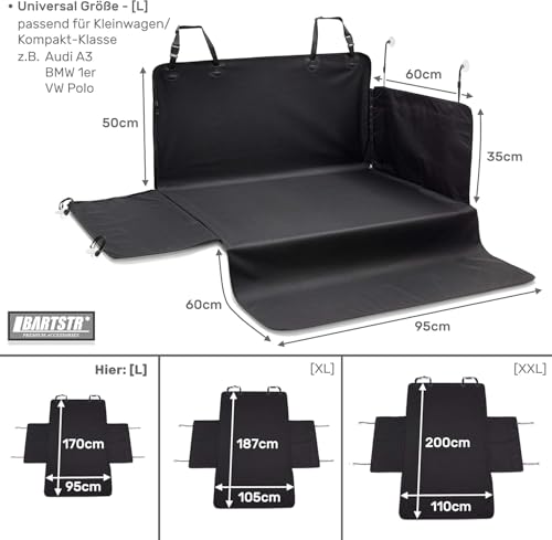 BARTSTR Kofferraumschutz Hund 170x95 cm, Universal für Kombi Kofferraum, Schutzmatte Wasserabweisend & Stoßstangenschutz, Plus Schultertasche