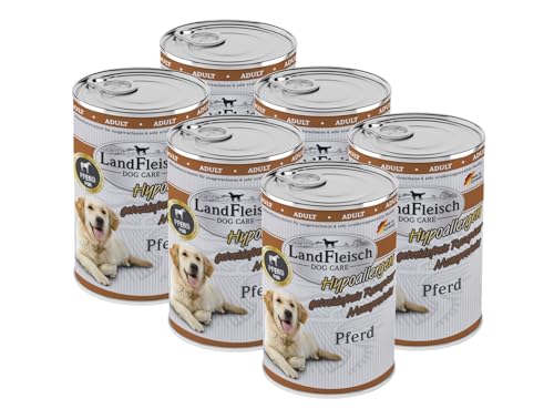 Landfleisch Hypoallergen Adult 6 x 400g Pferd | für ernährungssensible Hunde | Ohne Gluten, Zucker, GVO & Soja | Monoprotein