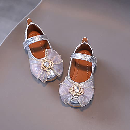 EnJoCho Running Shoes for Toddler Summer And Autumn Fashion Girls Casual Shoes Solid Color Mesh Bow (Silver, 4.5-5 Years)4