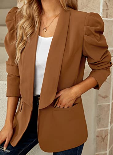 Happy Sailed Womens Plus Size Business Blazers Stylish Lapel Collar Puff Long Sleeve Open Front Casual Office Work Blazer Professional Outfits Suits With Pockets 2023 Brown Xl #TOP6