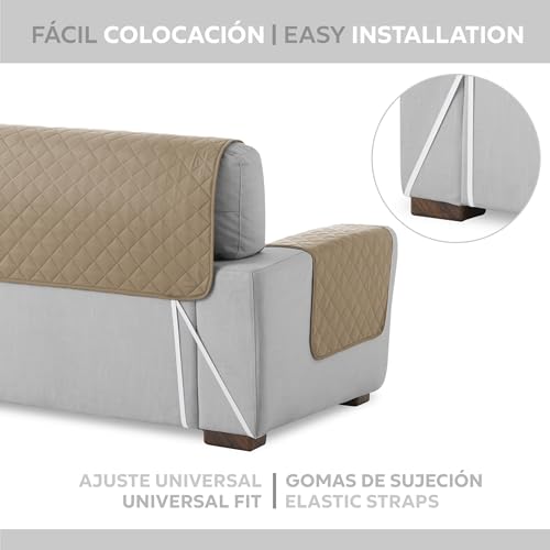 Textilhome Sofa Überzug MALU, Sofabezug 3-Sitzer (160 cm), Couch Überzug Gepolstert & Wende, Sofaschoner SofaÜberwurf Schutzdecke, Universell, Haustierfreundlich, Farbe Beige