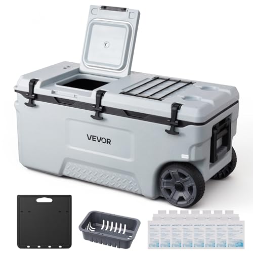 VEVOR Hard Cooler 106QT Portable Rolling Cooler with Wheels Leak-Resistant Coolbox Keeps Contents Cool for 48 Hours Ice Retention Insulated Chests Ultra-Light for Outdoor Picnics Grill Camping