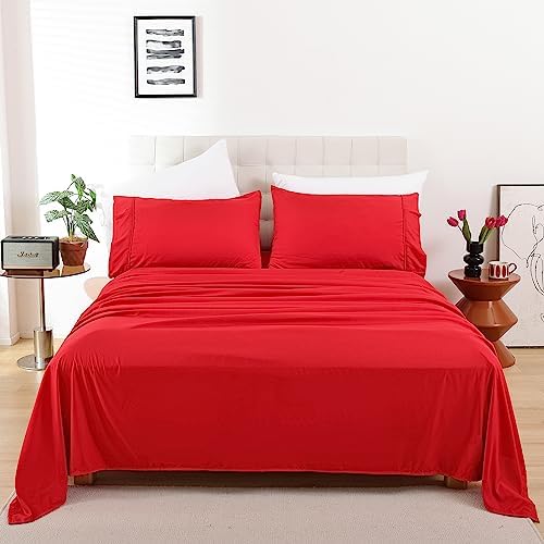 Whitney Home Textile Silky Soft Full Bed Sheet Set - Breathable Luxury Bed Sheets for Full Size Bed, Fit Extra Deep Pocket Cooling Full Sheets and Pillowcase Set Wrinkle Free Durable 4 Piece