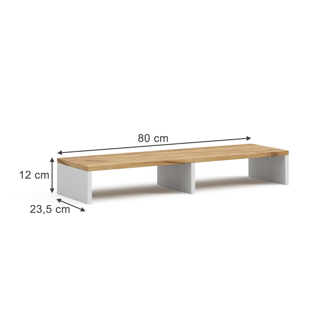 Vicco Monitorständer Tomy, Weiß/Goldkraft Eiche, 80 x 12 cm