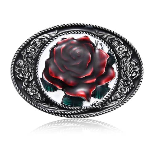 Image of Antique Rose Belt Buckles for Women Men Western Cowboy Cowgirl Floral Belt Buckle Christmas Halloween Gifts