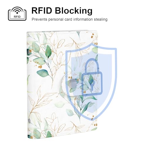 Rouidr Business Card Organizer, RFID Business Card Holder, Small Slim Leather Cards Book, Pocket Name Card Holder Wallet for Women, Eucalyptus Leaf