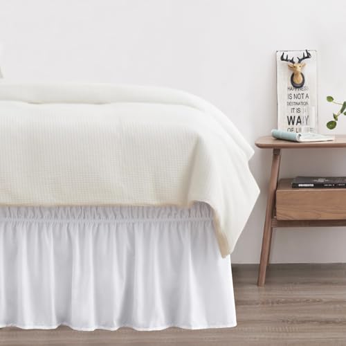 ANARACHON Queen Bed Skirt, Elastic Wrap Around Bed Skirt Queen Size, Bed Skirts for Adjustable Bed, Easy Fit with 14\" Drop Length Tailored Drop Dust Ruffle (White) - Thumbnail 7