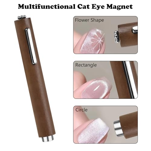 3Pcs Cat Eye Nail Magnet Magnetic Pen Tool Sets 3 In 1 Multifunctional Powerful Magnetic Cat Eye Gel Nail Polish Steel Ball Suction Art Design Accessories Wood Tools for Home Diy Salon Studio