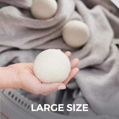HOME GENIE Wool Reusable Dryer Balls XL 6 Pack, Anti Static Fast Drying Laundry for Pet Hair, Reduces Clothing Wrinkles, Lint, Natural Fabric Softener Essentials, Replace Dryer Sheets, Over 400 Loads