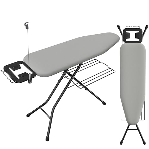Yaheetech Ironing Board, Compact Iron Board with Cord Holder, Steam Iron Rest and Bottom Storage Tray, 9 Adjustable Heights & 3 Layer Cover, Folding Heavy Duty Ironing Board 52X14, Gray