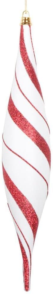 Vickerman 731505-13" White/Red Glitter Oval Drop Christmas Tree Ornament (2 Pack) (MT231213)