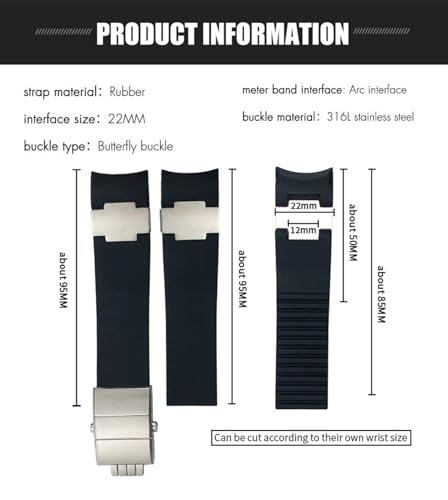 Bracelet montre 22 mm en caoutchouc silicone et boucle pliante premium